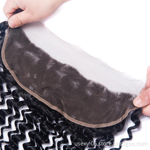 Wholesale Price Raw Indian Hair Deep Wave Human Hair Weave  Ear To Ear 13*4  Lace Frontal Closure